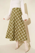 Bel Lastikli Ekoseli Scuba Etek Yağ Yeşili