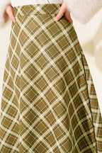 Bel Lastikli Ekoseli Scuba Etek Yağ Yeşili