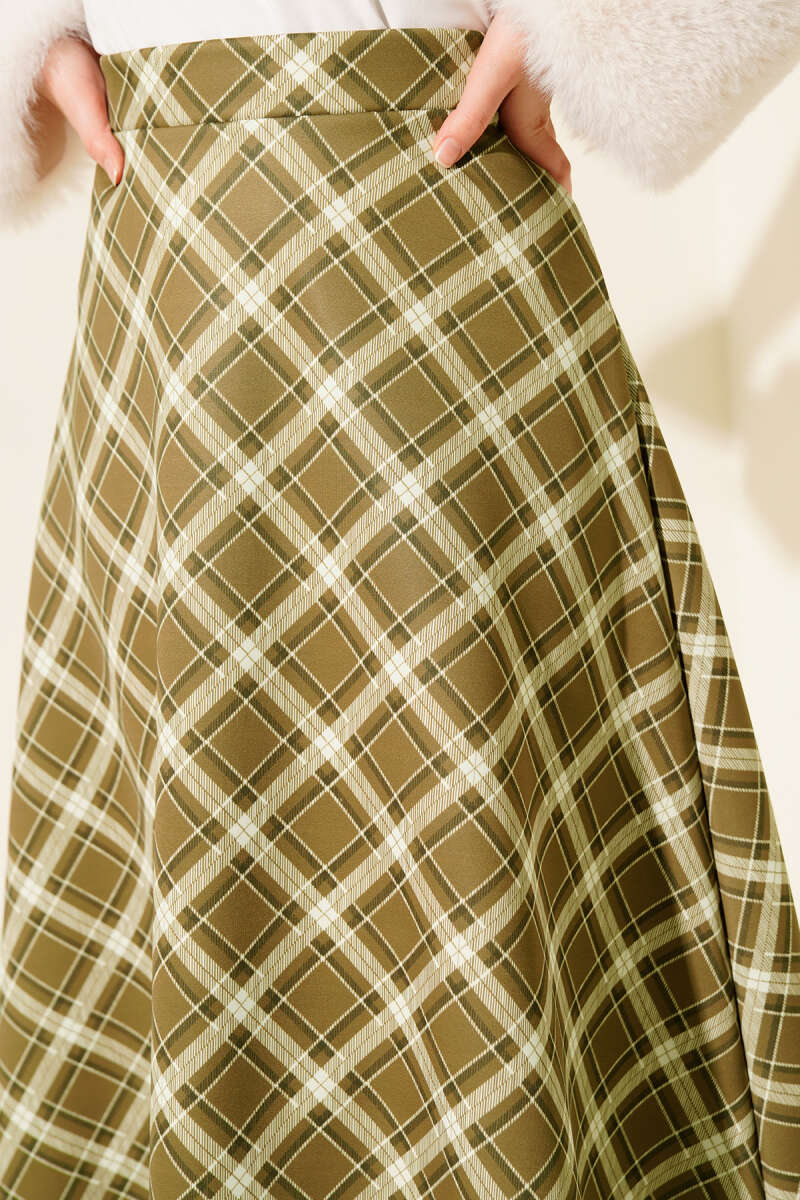 Bel Lastikli Ekoseli Scuba Etek Yağ Yeşili