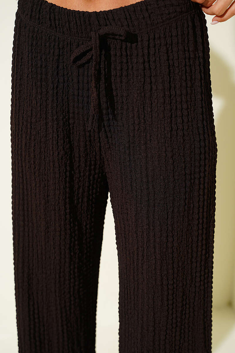 Bel Lastikli Geniş Paça Gofre Pantolon