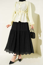 Bel Lastikli İncili Etek Siyah