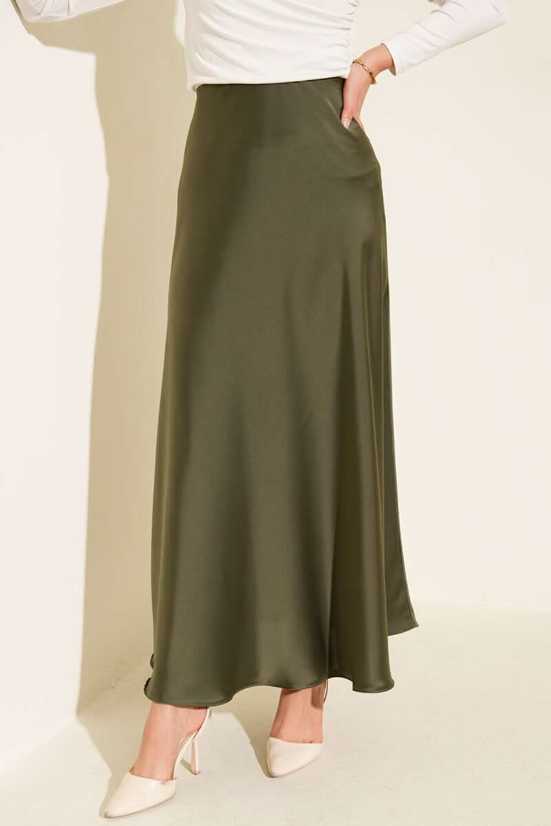 Satin Flared Skirt With Elasticated Waist