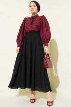Bel Lastikli Şifon Etek Siyah
