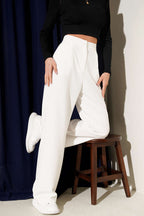 Wide Leg Trousers with Waist Collar