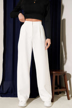 Wide Leg Trousers with Waist Collar