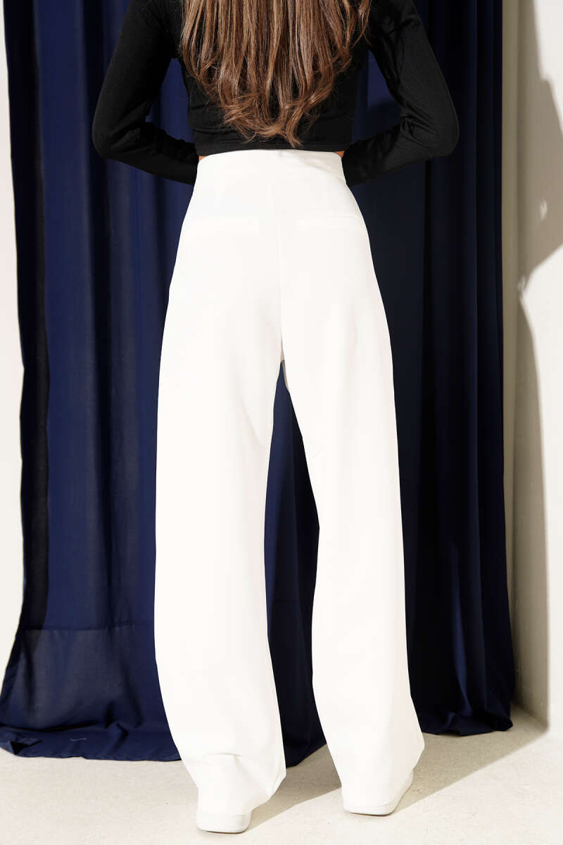 Wide Leg Trousers with Waist Collar