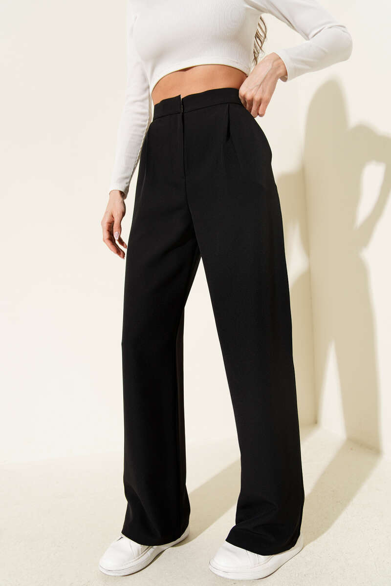 Wide Leg Trousers with Waist Collar
