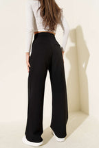 Wide Leg Trousers with Waist Collar