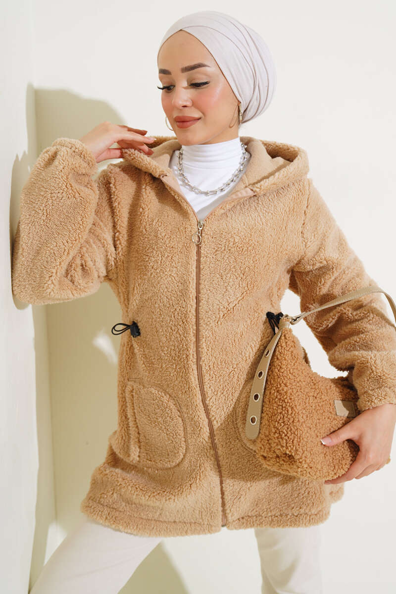 Bel Tünelli Lastikli Peluş Hırka