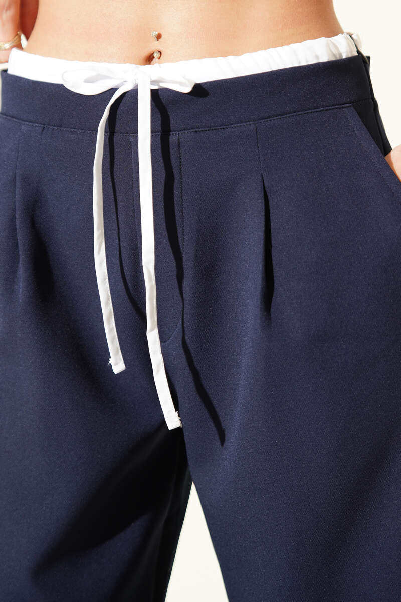 Beli Fermuarlı Garnili Pantolon Lacivert