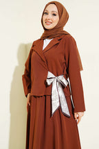 Beli Fular Bağlamalı Etekli İkili Takım