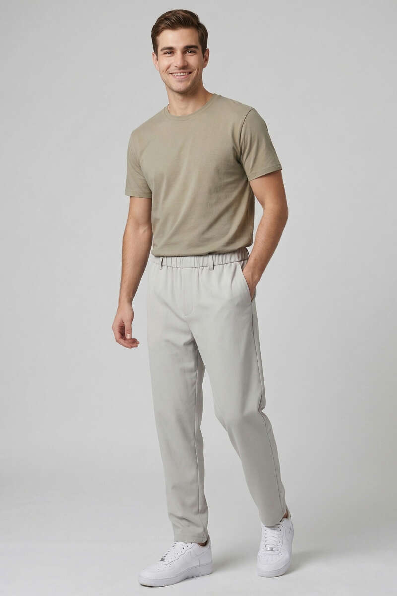 Beli Lastikli Cepli Erkek Pantolon Gri