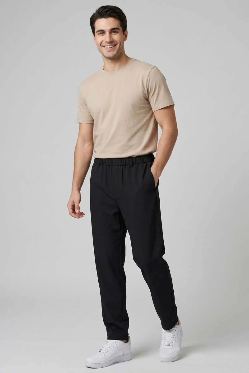 Beli Lastikli Cepli Erkek Pantolon Siyah