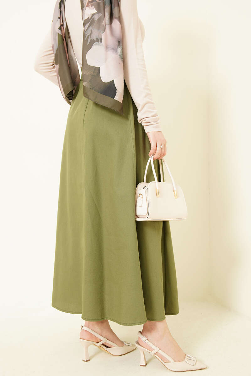 Beli Lastikli Cepli Gabardin Etek Çağla Yeşili