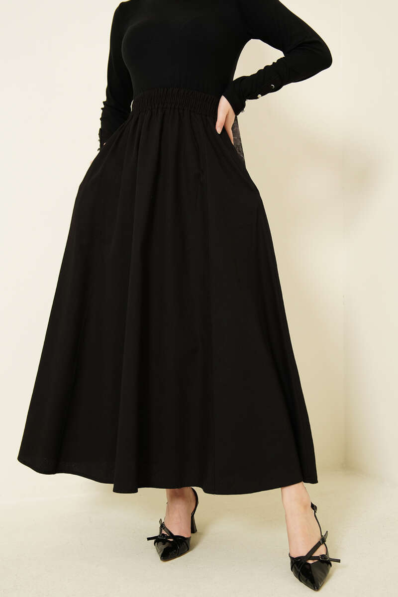 Beli Lastikli Cepli Gabardin Etek Siyah