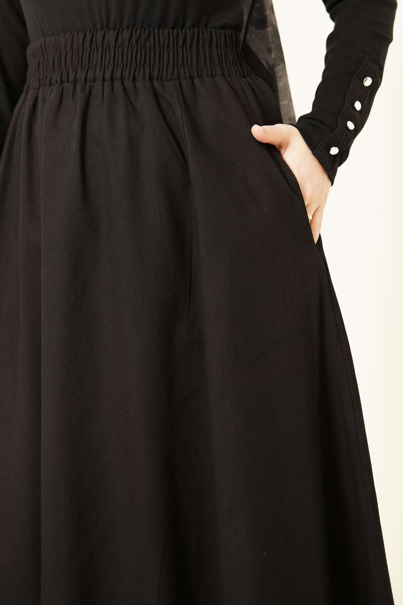 Beli Lastikli Cepli Gabardin Etek Siyah
