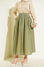Beli Lastikli Cepli Kloş Etek Çağla Yeşili