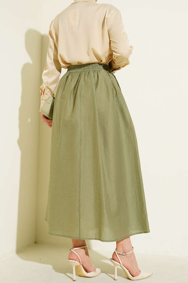 Beli Lastikli Cepli Kloş Etek Çağla Yeşili