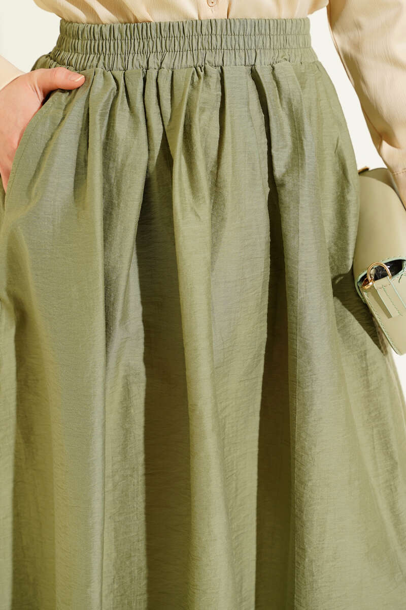 Beli Lastikli Cepli Kloş Etek Çağla Yeşili