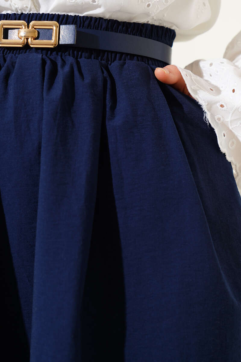 Beli Lastikli Cepli Kloş Etek Lacivert