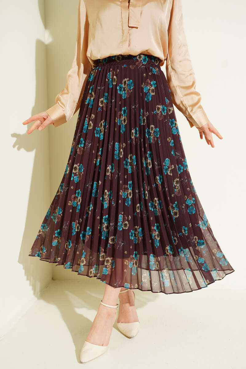 Beli Lastikli Çiçek Dese Pileli Etek Главное изображение товара