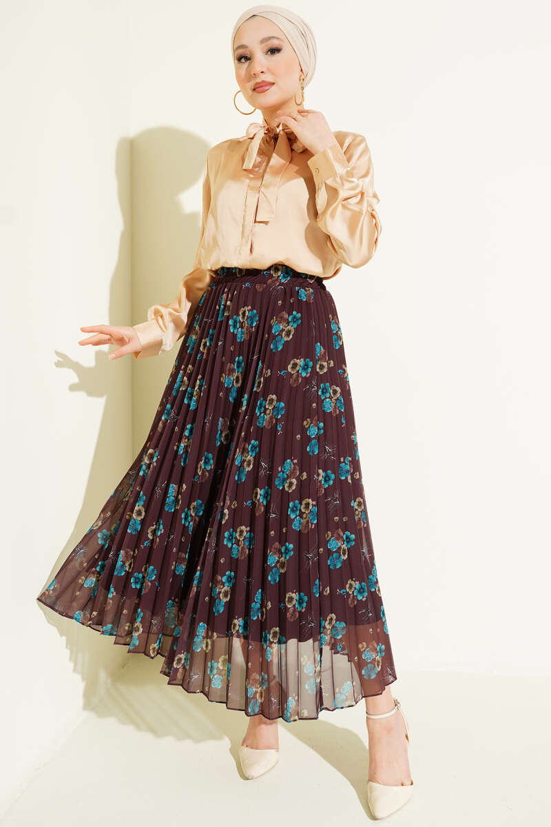 Flower Dese Pleated Skirt with Elasticated Waist Второстепенное изображение товара