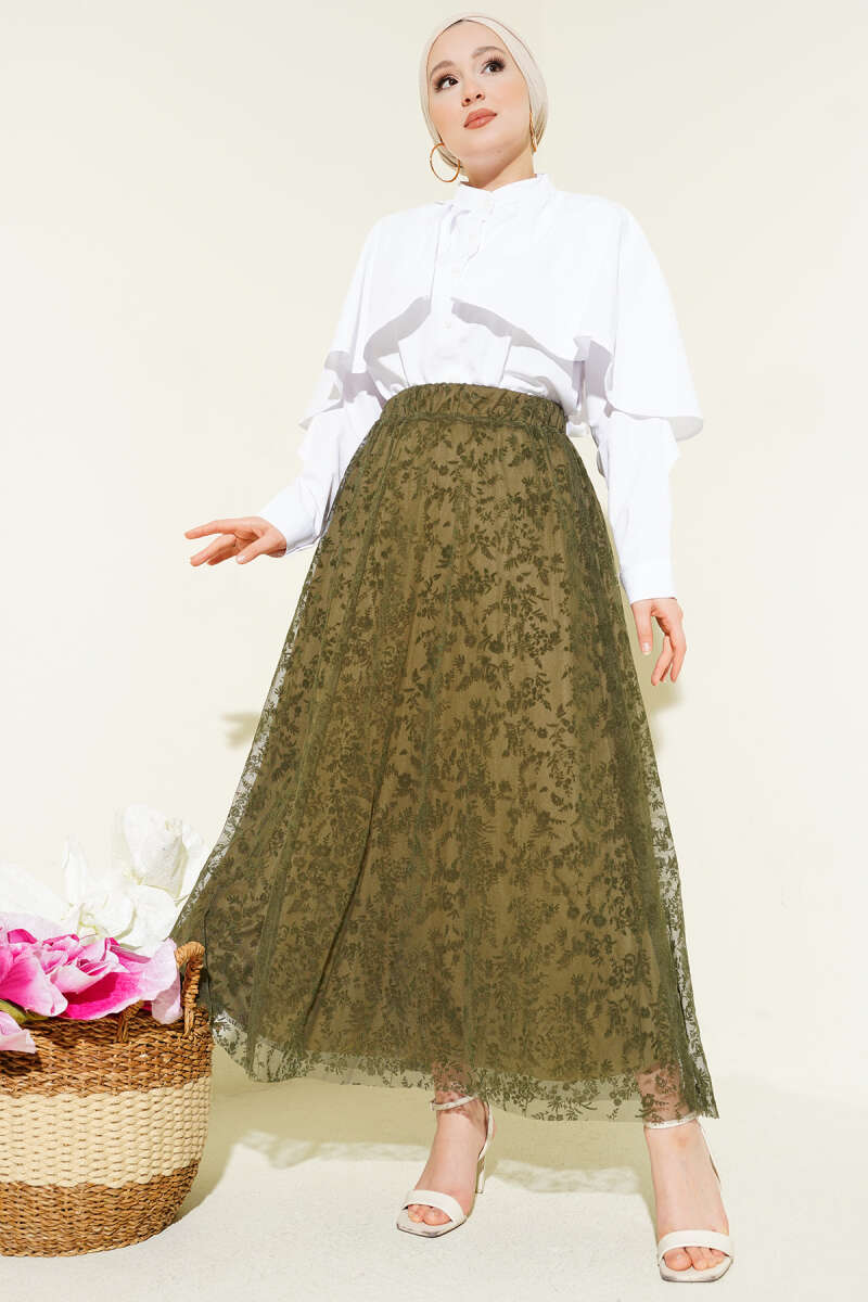 Floral Tulle Tulle Skirt with Elasticated Waist Второстепенное изображение товара