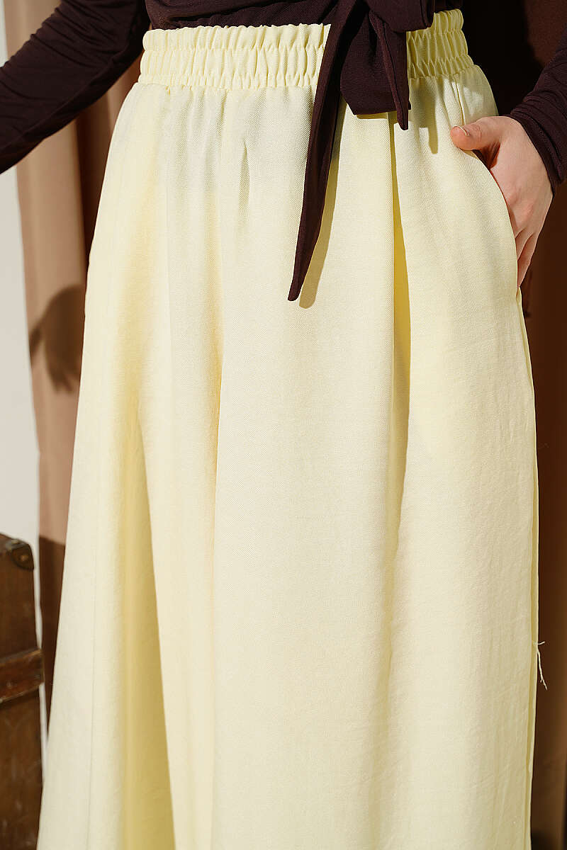 Beli Lastikli Oversize Paçalı Pantolon Sarı
