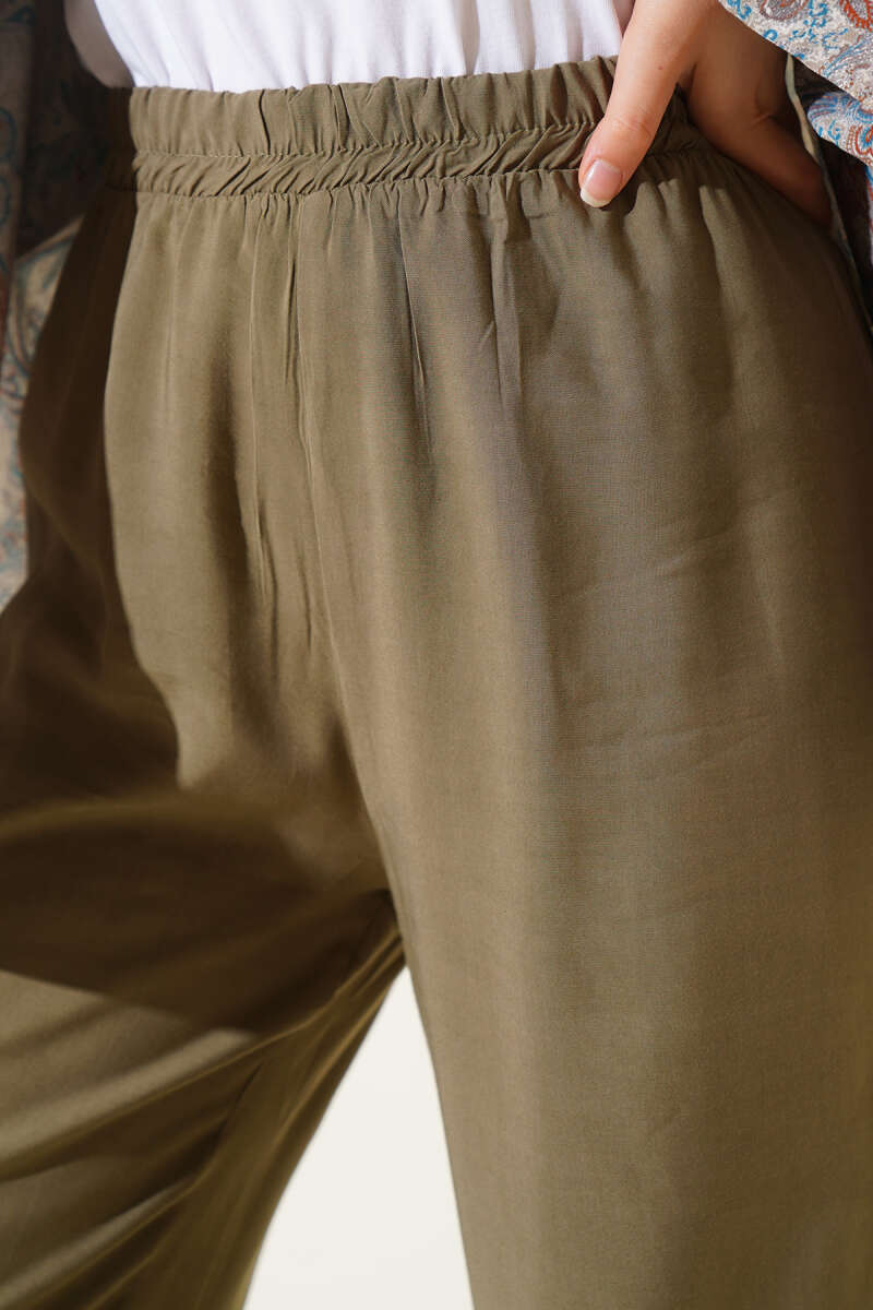 Beli Lastikli Tencel Pantolon Çağla Yeşili