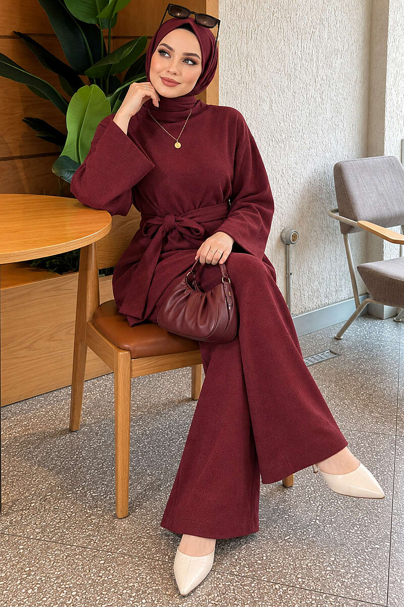 Belted Sash Basic Two-Piece Set Anthracite