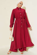 Belted Long Tunic Two-Piece Set Burgundy