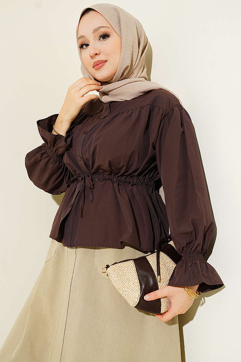 Bileği Lastikli Bel Tünelli Kısa Gömlek
