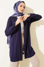 Bilek Katlamalı Basic Hırka Lacivert