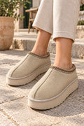 Wrist Embroidered Fur-Lined Bootie Beige