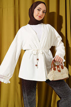 Bilek Püsküllü Keten Kimono