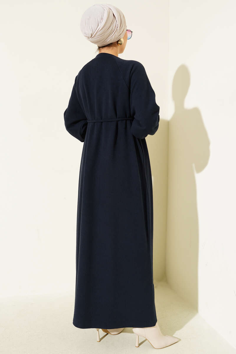 Bisiklet Yaka Armalı İp Kuşaklı Elbise