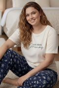 Bisiklet Yaka Baskılı Büyük Beden Pijama Takımı