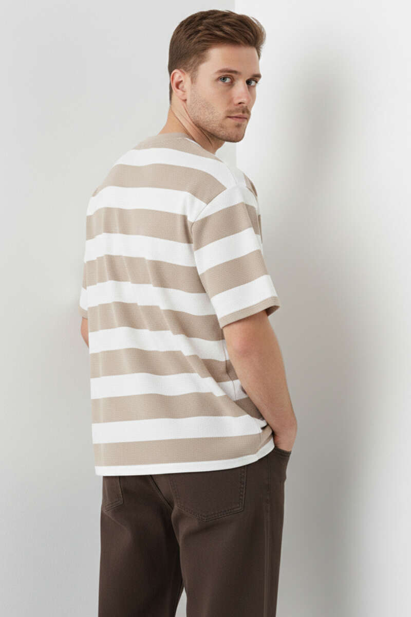 Bisiklet Yaka Blok Renkli T-shirt