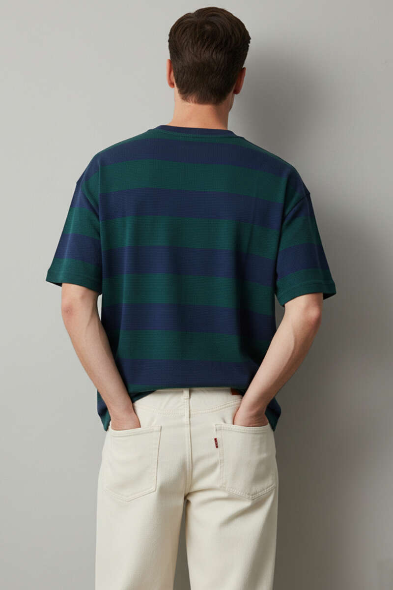 Bisiklet Yaka Blok Renkli T-shirt Lacivert