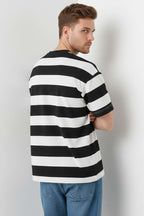 Bisiklet Yaka Blok Renkli T-shirt Siyah