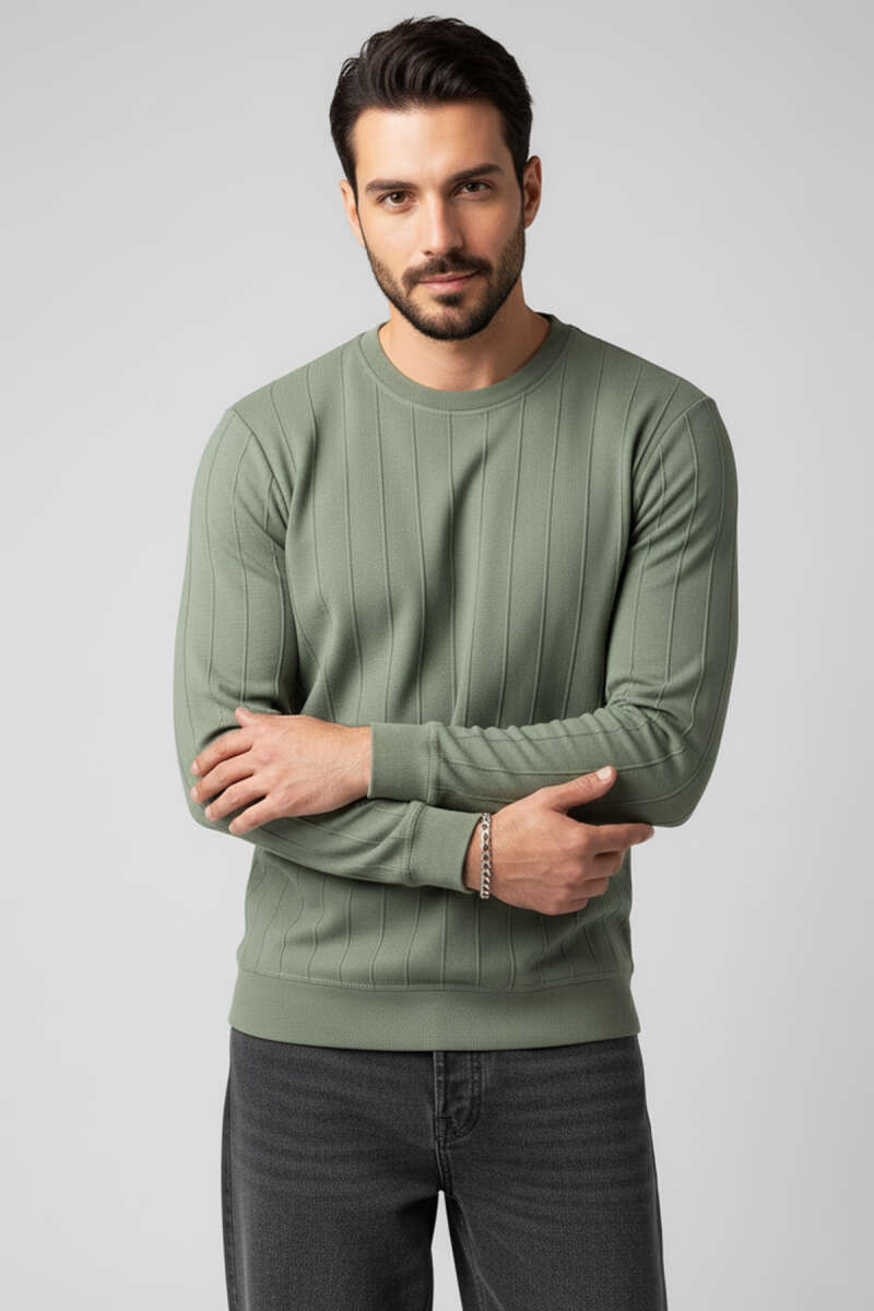 Bisiklet Yaka Dikişli Erkek Sweatshirt