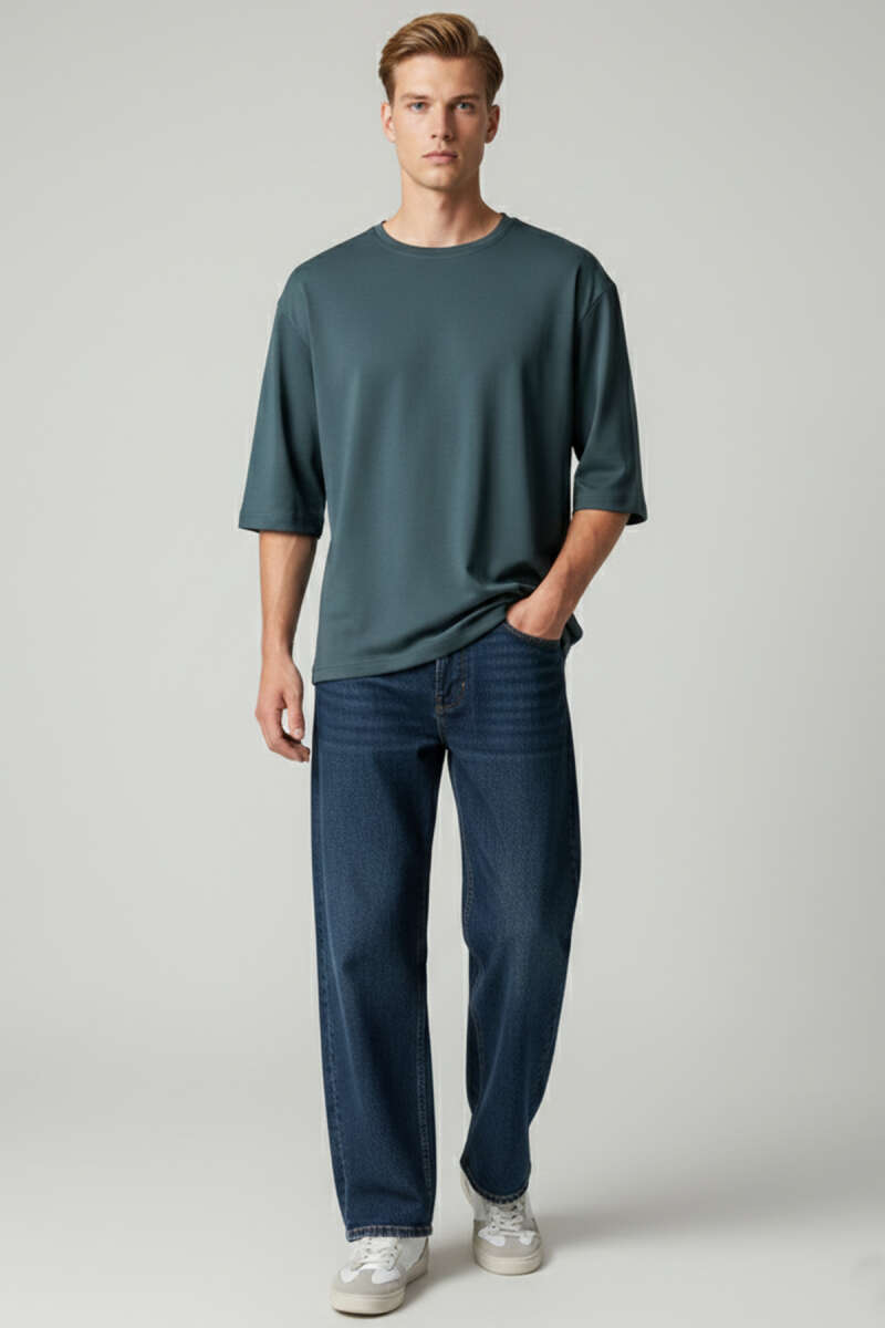 Bisiklet Yaka Fakir Kollu T-shirt