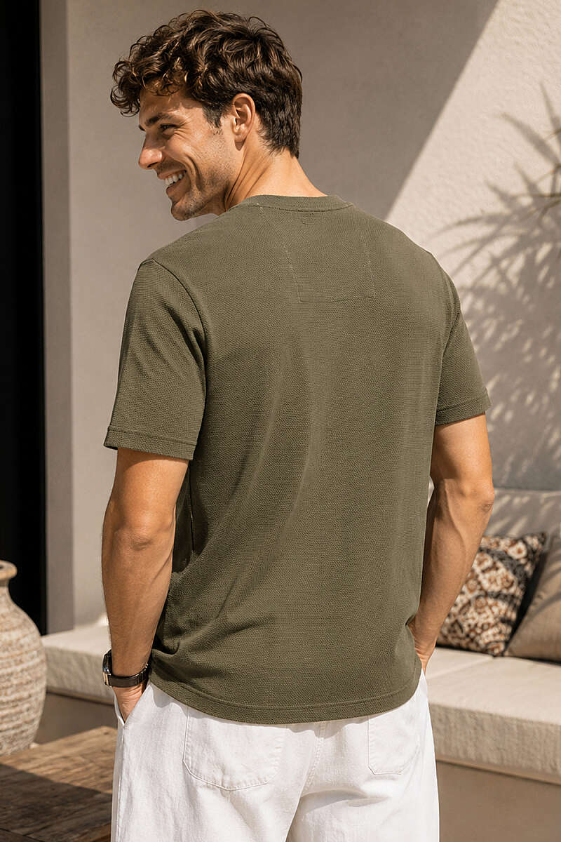 Bisiklet Yaka Göğüs Armalı Erkek T-shirt Haki