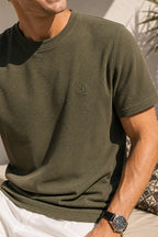Bisiklet Yaka Göğüs Armalı Erkek T-shirt Haki