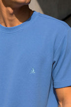 Bisiklet Yaka Göğüs Armalı Erkek T-shirt İndigo