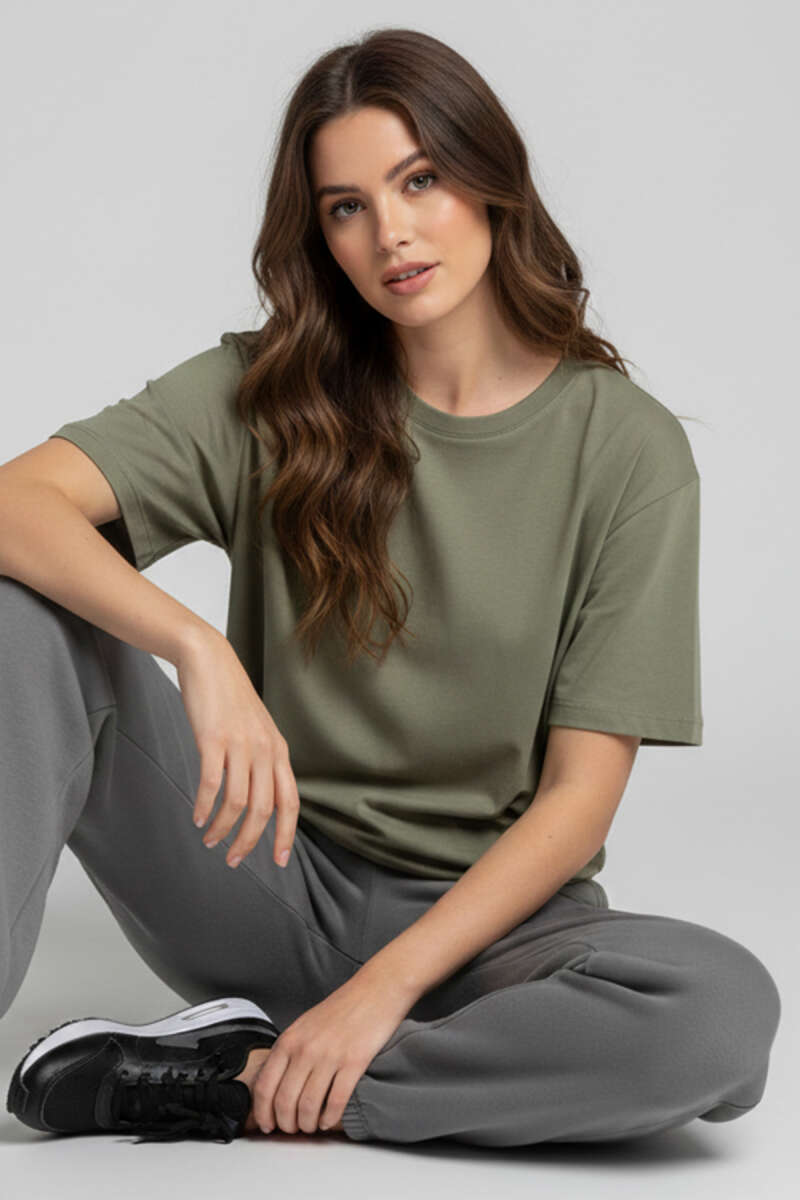 Bisiklet Yaka Kısa Kollu T-shirt Çağla Yeşili