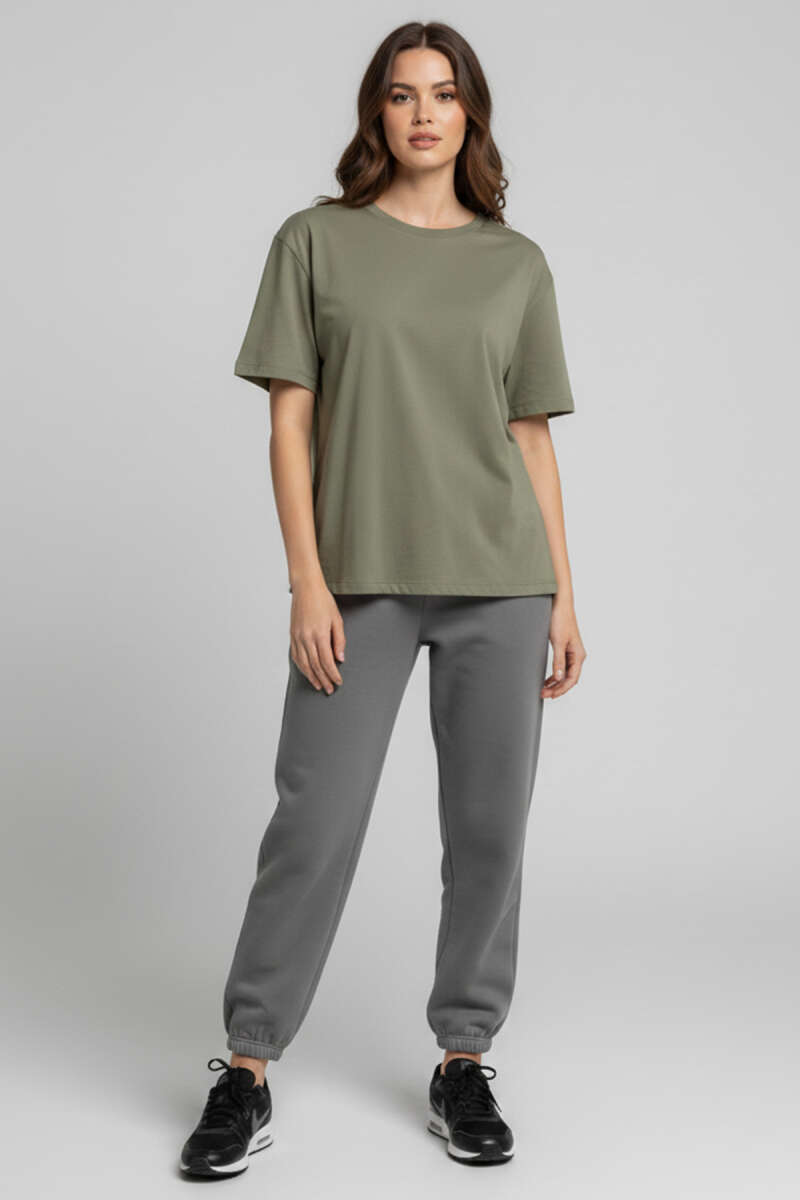 Bisiklet Yaka Kısa Kollu T-shirt Çağla Yeşili