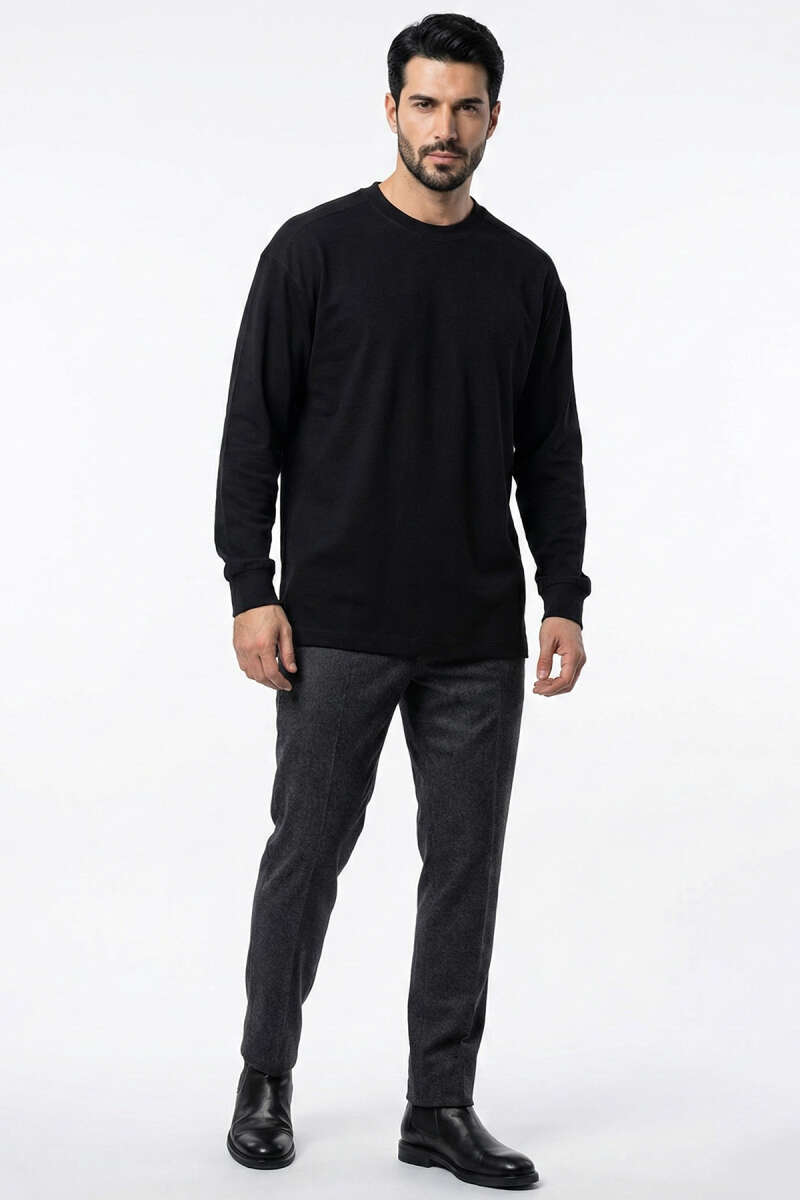 Bisiklet Yaka Kol Ribanalı Erkek Sweatshirt