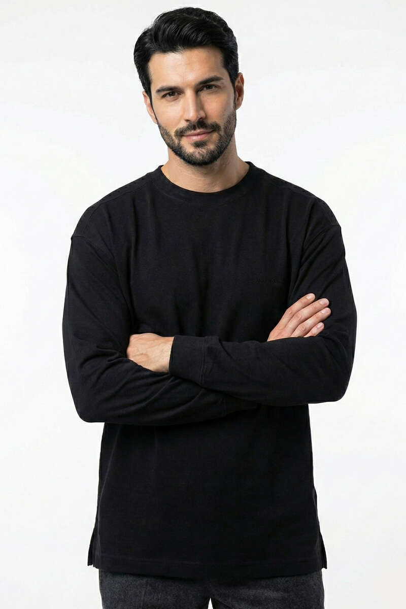 Bisiklet Yaka Kol Ribanalı Erkek Sweatshirt