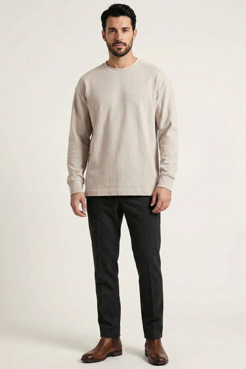 Bisiklet Yaka Kol Ribanalı Erkek Sweatshirt